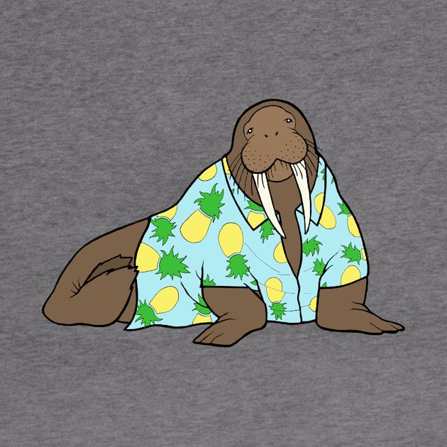 Walrus in Hawaiian shirt - blue by WatershipBound